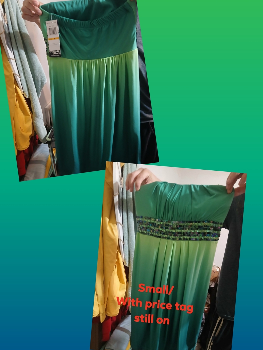 Beaded Ombre Green Strapless Maxi Skirt